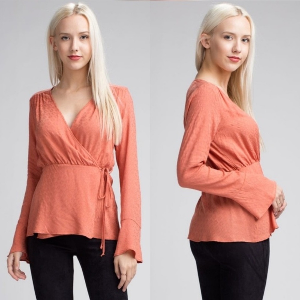 Lightweight Trumpet Sleeve Wrap Top